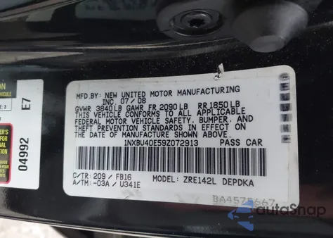 2009 Toyota Corolla Le from USA, damaged, VIN 1NXBU40E59Z072913
